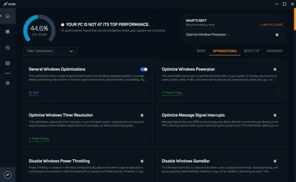 Hone optimization app