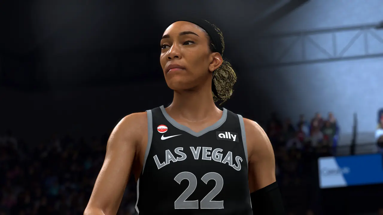 NBA 2K27 player close-up in a Las Vegas number 22 jersey
